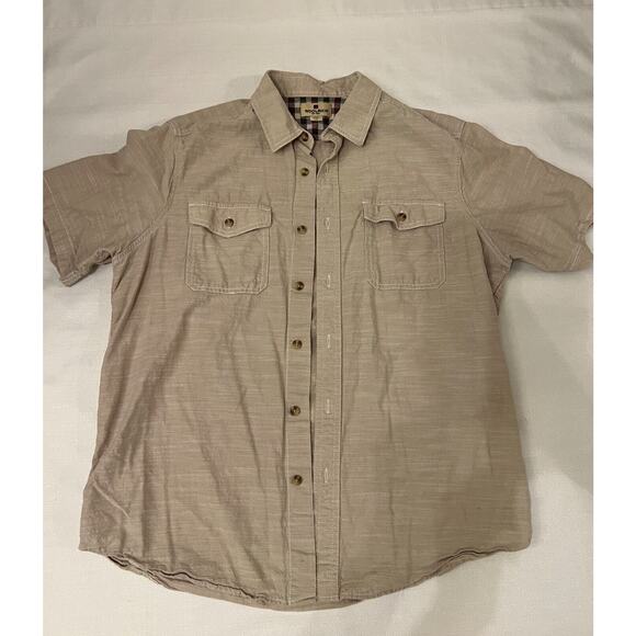 Woolrich‎ Button Down Shirt Mens Large Beige Casual Top Double Pockets Vintage - Picture 1 of 14